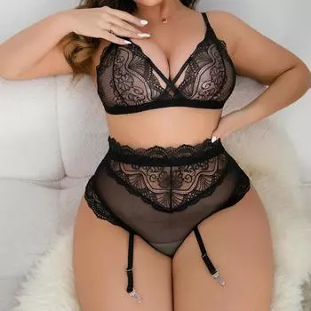 Сексуальное нижнее белье с тремя точками Сексуальное сексуальное нижнее белье с тремя точками Подвязка Полый Перспективный комплект S