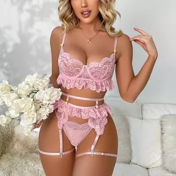 Сексуальное нижнее белье с тремя точками Сексуальное сексуальное нижнее белье с тремя точками Подвязка Полый Перспективный комплект S