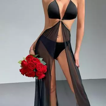 Сексуальное нижнее белье сетчатая юбка на подтяжках большого размера длинная сетчатая юбка S