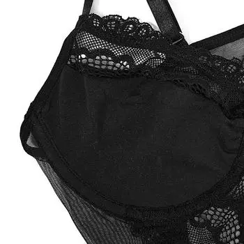 Сексуальное нижнее белье сетка сращивание сексуальное нижнее белье черное перспектива полое со стальным кольцом облегающее комбинезон женское S чёрный