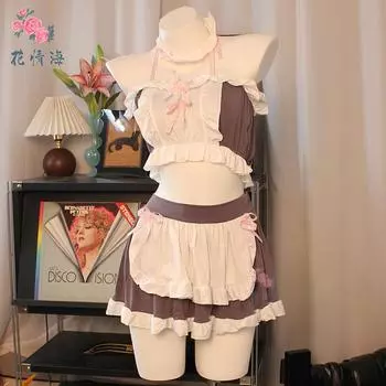 Сексуальное нижнее белье сексуальная униформа соблазнение мягкая горничная подвязки милая милая чистое желание с разрезом One size