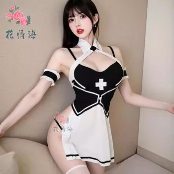 Сексуальное нижнее белье Сексуальная маленькая грудь Форма медсестры С разрезом Раздельная Приталенная Косплей Карьерная одежда One size