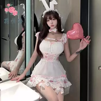 Сексуальное нижнее белье сексуальная розовая корова кролик горничная One size