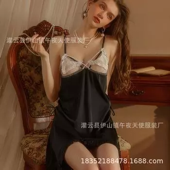 Сексуальное нижнее белье, сексуальная юбка на подтяжках, открытая спина, маленькая грудь демонстрирует большой соблазн, женская пижама из высокоэластичного атласа 1706 .