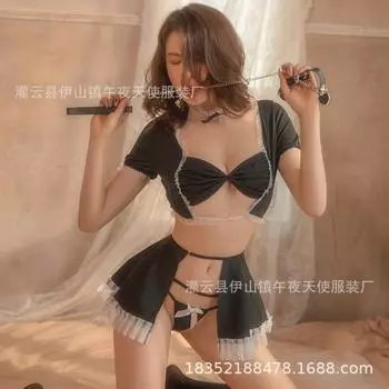 Сексуальное нижнее белье, сексуальная сладкая пижама большого размера с разрезом, маленькая грудь, большая горничная, униформа, соблазнительный комплект 1615 .