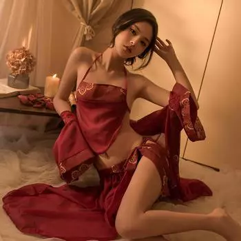 Сексуальное нижнее белье сексуальная классическая форма невесты пижама перспектива карман на животе ханфу пижамный комплект оптом One Size