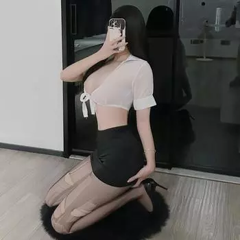 Сексуальное нижнее белье сексуальная перспектива шифоновый кардиган униформа соблазн сексуальная юбка бедра секретарша женщина One Size (80-60kg)