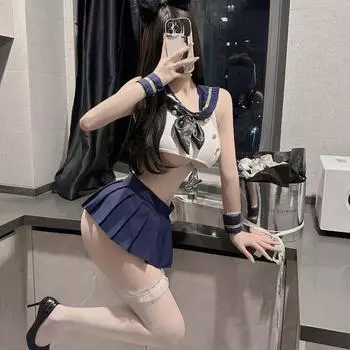 Сексуальное нижнее белье Сексуальная униформа в стиле кампуса Разрез плиссированная юбка Матросский костюм бант соблазнительный секси Average Size 80-60kg