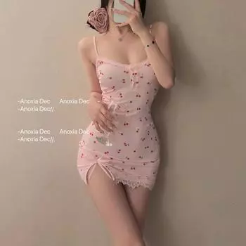 Сексуальное нижнее белье, сексуальная юбка на подтяжках, тонкая летняя кружевная ночная рубашка, Spice girl, интригующее цветочное платье для сна average size 80-60 kg