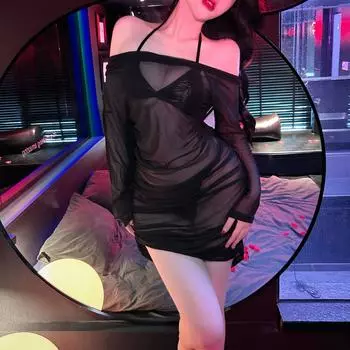 Сексуальное нижнее белье сексуальная сетчатая перспектива с открытыми плечами, облегающая бедра ночная рубашка горячий ночной клуб униформа костюм One size
