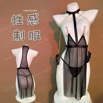Сексуальное нижнее белье, сексуальная сетчатая перспективная униформа, соблазн, утечка груди, страсть, бесплатный SM-клип на грудь, костюм с юбкой на шее, женщины average size 80-60kg
