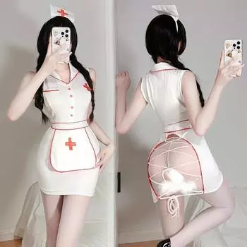 Сексуальное нижнее белье, сексуальная форма медсестры, полая, горячая, открытые ягодицы, ремни, дразнящая кровать, костюм страсти, женский Average size
