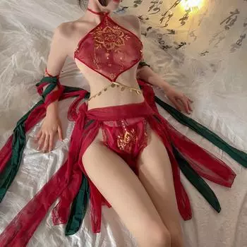 Сексуальное нижнее белье, сексуальная танцовщица Дуньхуан Фэйтянь, экзотический костюм, карманы на шее и животе, цельное нижнее белье. average size [up to 65kg]