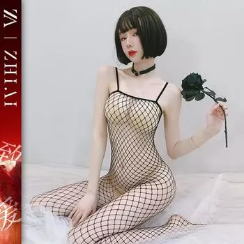 Сексуальное нижнее белье, сексуальная открытая грудь, сетчатая одежда, сексуальный комбинезон с рыболовной сетью, открытая экипировка, соблазнительная униформа без взяток, флирт, прозрачная одежда One size [80-75kg]