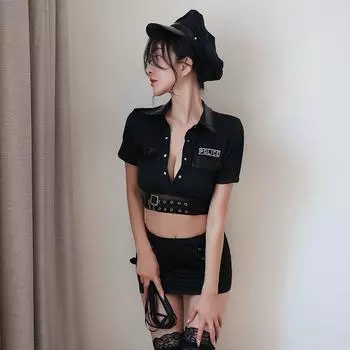 Сексуальное нижнее белье Сексуальная униформа Костюм для соблазнения Короткая юбка Страсть Соблазнение Полицейская форма Женская полицейская форма Average size (80-62.5kg)