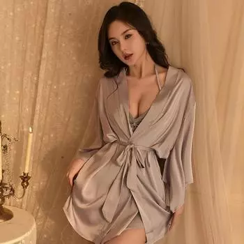 Сексуальное нижнее белье, сексуальная ночная рубашка, кардиган большого размера, банный халат на шнуровке, тонкая горячая пижама, партия женских костюмов average size 80-65kg