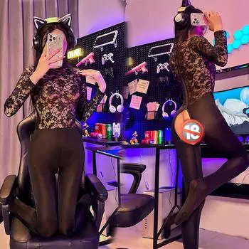 Сексуальное нижнее белье Сексуальная перспектива Открытое снаряжение Свободно вверх и вниз Двойная головка Молния Обтягивающее тело Кровать Страсть Комбинезон One Size