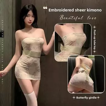 Сексуальное нижнее белье, сексуальная вышитая печать, юбка Pure Desire до бедер, классическая китайская облегающая прозрачная короткая юбка, платье. One size