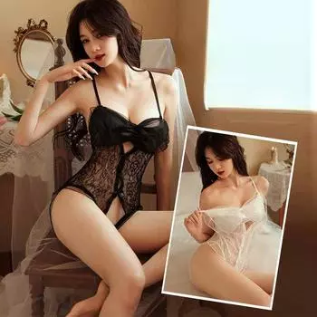 Сексуальное нижнее белье сексуальная перспектива французский большой бант кружево полые пижамы бесплатный комбинезон женский костюм One size
