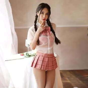 Сексуальное нижнее белье Сексуальная студенческая форма Прозрачная рубашка Бант Клетчатая плиссированная юбка Костюм Соблазнительная женщина One Size