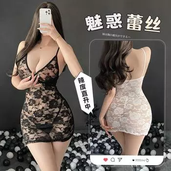 Сексуальное нижнее белье Сексуальное кружевное платье-комбинация с глубоким вырезом и прозрачными вставками Облегающее Чистое ночное платье onesize