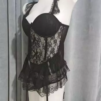 Сексуальное нижнее белье сексуальное милое милое стройнящее корсет на подвязках на косточках с бантом кружевное прозрачное малышки One size