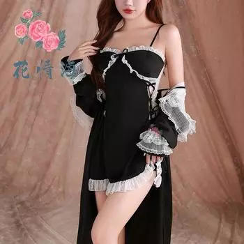 Сексуальное нижнее белье, сексуальное кружевное шелковое платье, кружевной открытый лиф, бретельки, соблазнительный халат в тон M