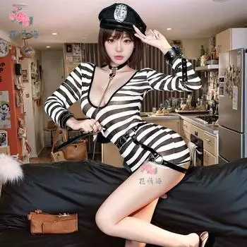 Сексуальное нижнее белье сексуальное чистое желание ветер кос форма заключенного черно-белая полосатая прозрачная пряжа форма женщины average size