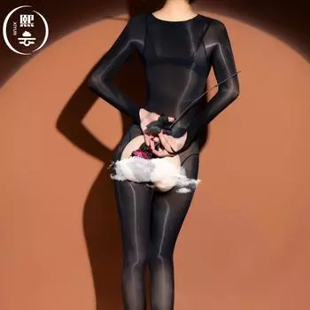 Сексуальное нижнее белье сексуальное чистое желание масляные чулки боди масляное конское масло открытая промежность ультратонкие колготки женские [Nine-point sleeve] -Open crotch model