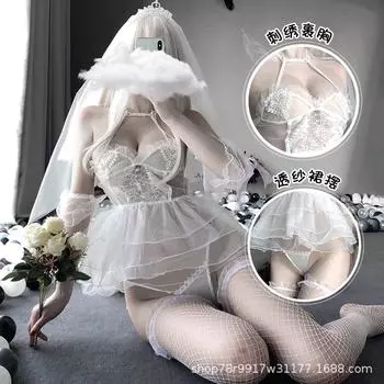 Сексуальное нижнее белье сексуальное милое свадебное платье, флэш-сетка принцесса платье соблазнение кружево косплей One Size