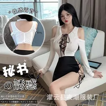 Сексуальное нижнее белье сексуальное чистое желание юбка бедра горячая секретарша бесплатная униформа искушение пижамный комплект 2839 One Size