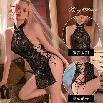 Сексуальное нижнее белье сексуальное ретро кружево перспектива соблазнительный чонсам горячий шнуровка большой размер красота спина униформа комплект 1902 One Size