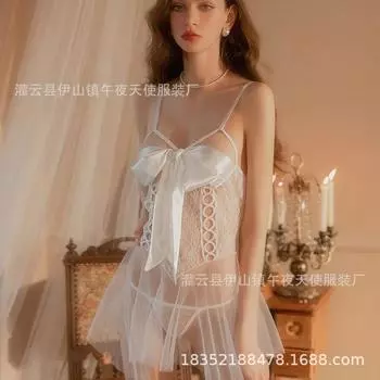 Сексуальное нижнее белье сексуальное полое кружево перспектива сетка соблазнение ремень бант подтяжки цельный костюм женский 1852 .