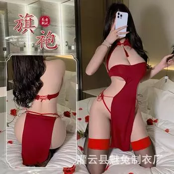 Сексуальное нижнее белье сексуальное полое горячее кружевное чонсам с высокой юбкой-пляжей и разрезом комплект униформы 8314 average size