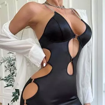 Сексуальное нижнее белье сексуальное полое обтягивающее платье пара флирт металлическая цепь глубокий V подтяжки юбка S
