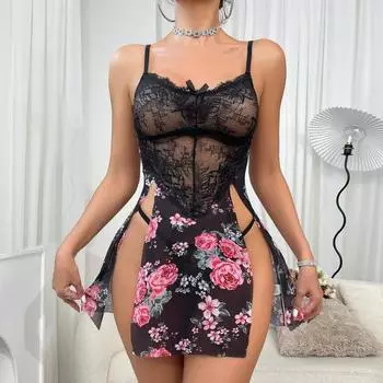 Сексуальное нижнее белье, сексуальное женское перспективное цветочное платье, ночная рубашка. S