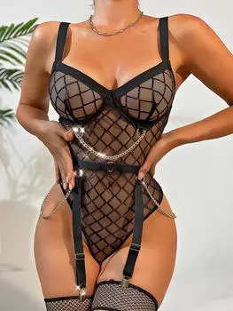 Сексуальное нижнее белье сексуальное без спинки полое рыболовная сеть цельное перспективное женское нижнее белье S