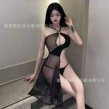 Сексуальное нижнее белье сексуальное перспективное сеточное полое ночная рубашка соблазнительная шея блестящая пижама бесплатный секс костюм one size fits all