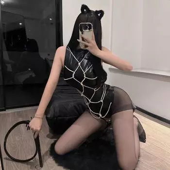 Сексуальное нижнее белье сексуальное цельное скрытое пуговицами кожаная куртка страсть свободная лакированная кожа SM комплект одежды One size