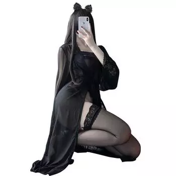 Сексуальное нижнее белье, сексуальное перспективное искушение длинное платье на бретельках с открытой спиной кружевное шея тонкое пижамное нижнее белье Average size