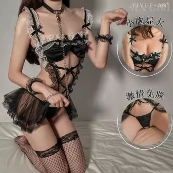 Сексуальное нижнее белье сексуальное кружевное соблазнение наряд горничной горячая полая страсть комбинезон открытая униформа One size