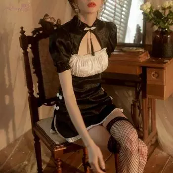 Сексуальное нижнее белье сексуальное классическое чонсам стиль униформа соблазнительная пижама женская горячая полая страсть костюм One size