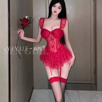 Сексуальное нижнее белье сексуальное кружево соблазнение стальное кольцо собирает корсет жилет униформа безвозмездно пижамный комплект M