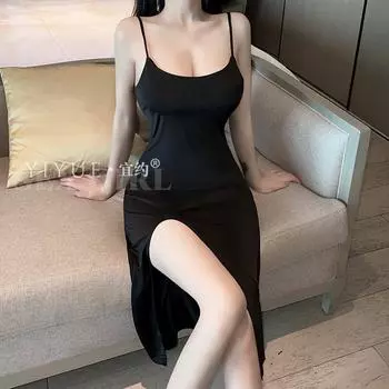 Сексуальное нижнее белье сексуальное ночное платье с подтяжками длинное горячее боковое сечение свободная ночная рубашка маленькая грудь униформа женщина one size fits all