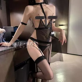 Сексуальное нижнее белье сексуальное чистое желание бретели шея цепь ночная рубашка разрез тюль перспектива униформа комплект one size fits all