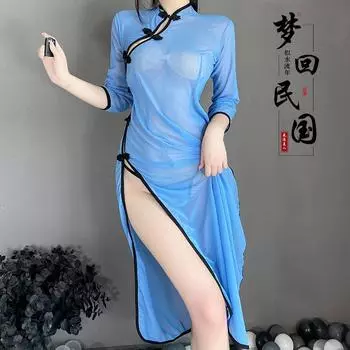 Сексуальное нижнее белье сексуальное перспективное платье с боковой вилкой униформа в стиле Республики Китай сексуальное чонсам ночная рубашка чистое желание пижамы женщины One Size