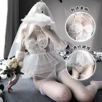 Сексуальное нижнее белье сексуальное милое свадебное платье, флэш-сетка принцесса платье соблазнение кружево косплей One size