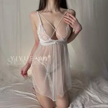 Сексуальное нижнее белье сексуальное кружевное соблазнение ночная рубашка с подвязками полая горячая сетчатая перспектива униформа пижама one size fits all