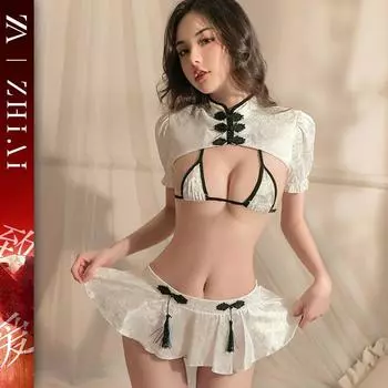 Сексуальное нижнее белье, сексуальное трехточечное искушение, чонсам, без молока, страсть, чистое желание, прозрачный, кровать, быстроразъемный костюм average size [80-60 kg]
