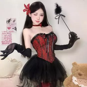 Сексуальное нижнее белье сексуальное чистое желание ретро сладкий и пряный кружевной топ-труба жилет юбка талия коспла униформа L [80-50 kg]